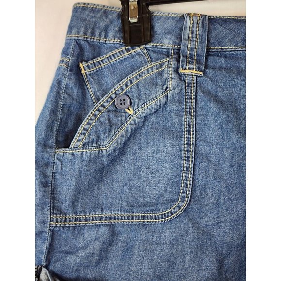 Lauren Conrad Shorts Womens 8 Blue Chambray Flip Pockets Momcore Cuffed Shorts - Picture 9 of 11